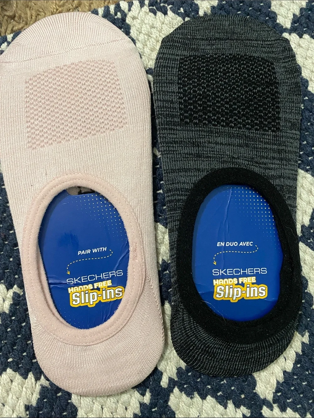 Skechers No-Show Slip-In Socks in Light Pink & Charcoal